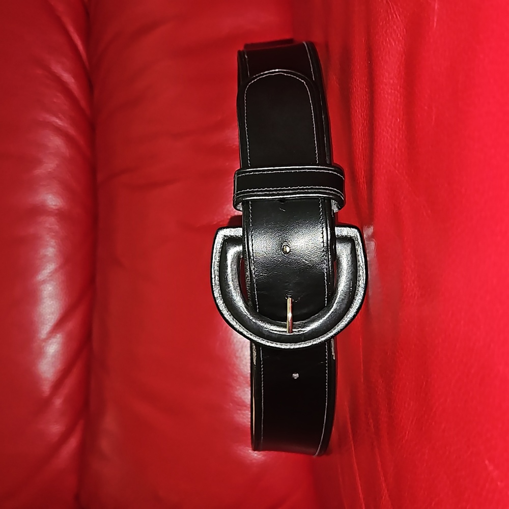 Vintage Anne Klein for Calderon Black Leather Belt Women's Size M Made in U.S.A.